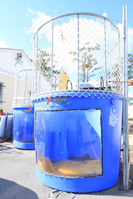 Dunk tanks stand ready to be rented at the Recreation Equipment Issue Facility aboard Marine Corps Base Camp Lejeune.