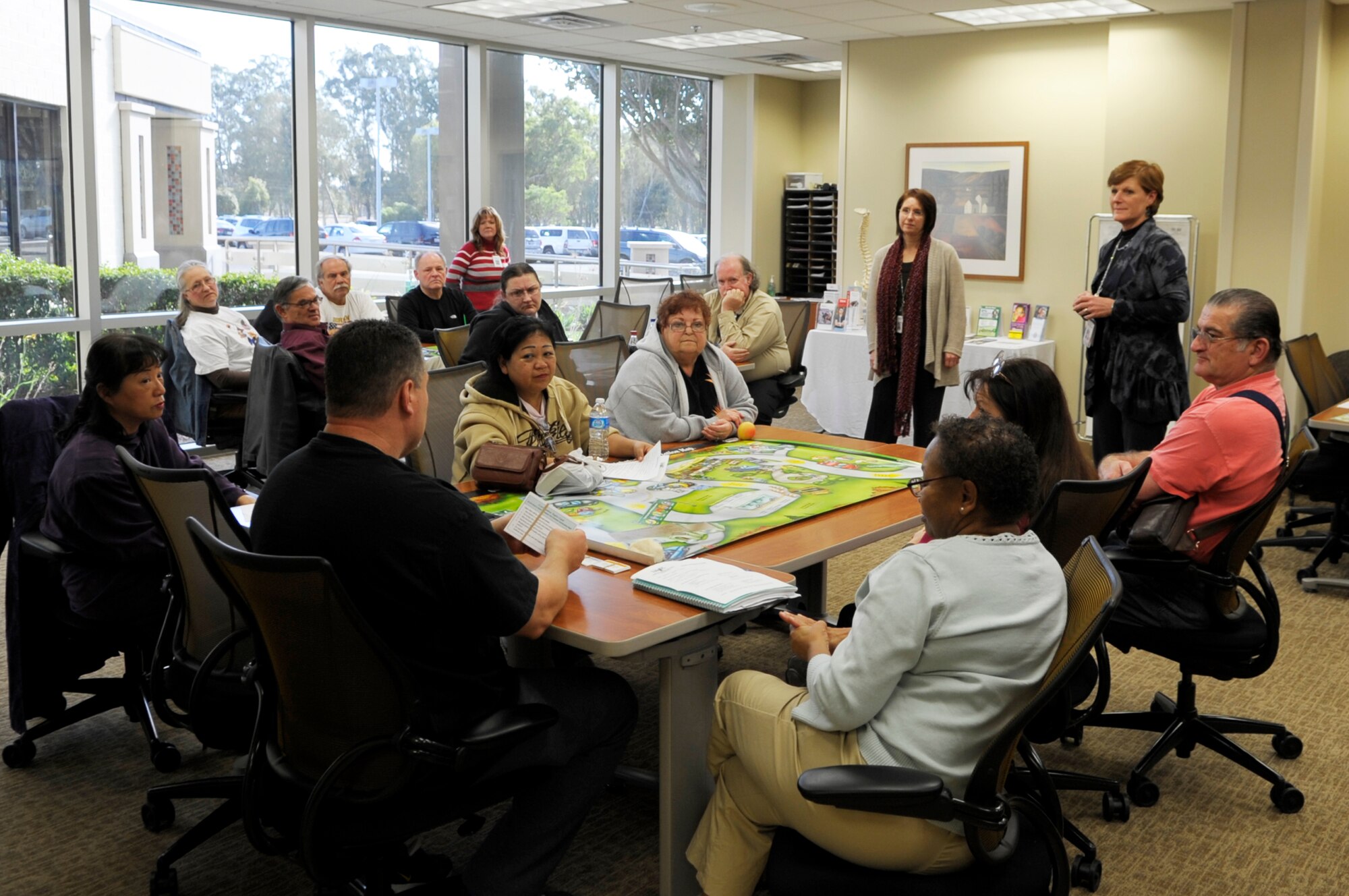 VANDENBERG AIR FORCE BASE, Calif. -- Patients and educators discuss diabetes during the Diabetes Conversation Maps class at the Health and Wellness Center here Wednesday, Feb. 1, 2012. The class provides people with diabetes the opportunity to learn more about their condition with other diabetics during an interactive forum that engages small groups of people in an open discussion about diabetes. (U.S. Air Force photo/Jerry E. Clemens Jr.)