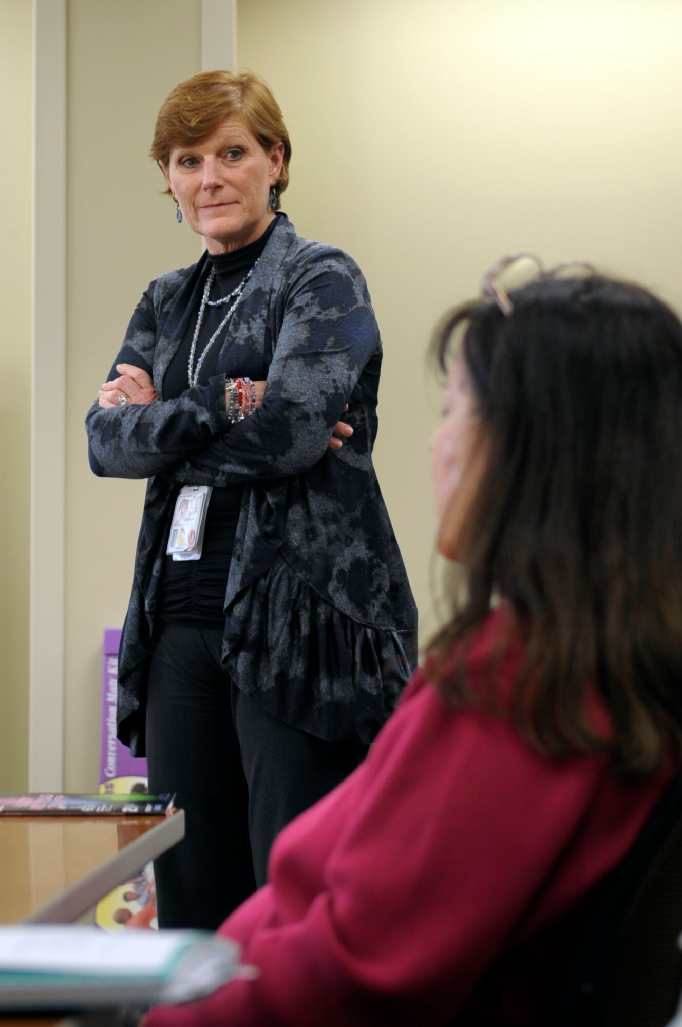 VANDENBERG AIR FORCE BASE, Calif. -- Melinda Reed, a certified diabetes educator at Vandenberg's Health and Wellness Center, listens as a patient describes what it is like to have diabetes during the Diabetes Conversation Maps class here Wednesday, Feb. 1, 2012. The class provides people with diabetes the opportunity to learn more about their condition with other diabetics during an interactive forum that engages small groups of people in an open discussion about diabetes. (U.S. Air Force photo/Jerry E. Clemens Jr.)
