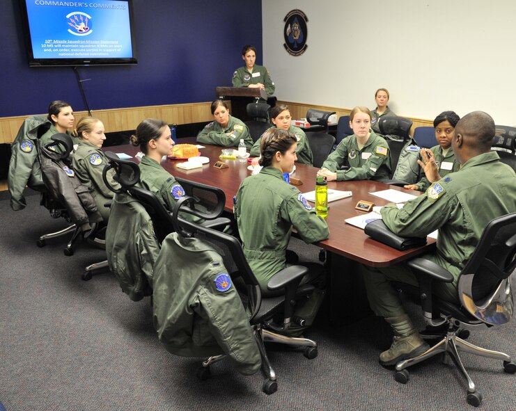 The lieutenants get final guidance from their commander, Lt. Col. Demetrius Walters, before deploying to the missile complex. (U.S. Air Force photo/John Turner)
