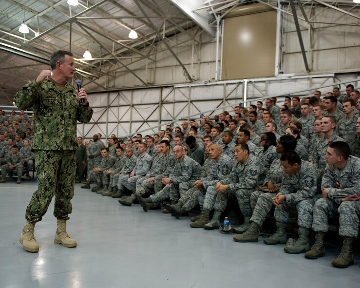 U.S. Navy Adm. William McRaven, commander of the U.S. Special Operations Command, speaks to enlisted personnel during an all-call at the Commando Hangar on Hurlburt Field, Fla., Jan. 31, 2012.  As the commander of USSOCOM, the admiral ensures the readiness of joint special operations forces and, if necessary, conducts operations worldwide. (U.S. Air Force photo/Airman 1st Class Gustavo Castillo)(Released)
