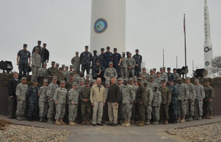 OFFUTT AIR FORCE BASE, Neb. - U.S. Strategic Command welcomes Keystone Class 12-01 during their visit to the command Feb. 2.  The Keystone course prepares command senior enlisted leaders to serve in a general or flag officer level joint headquarters.