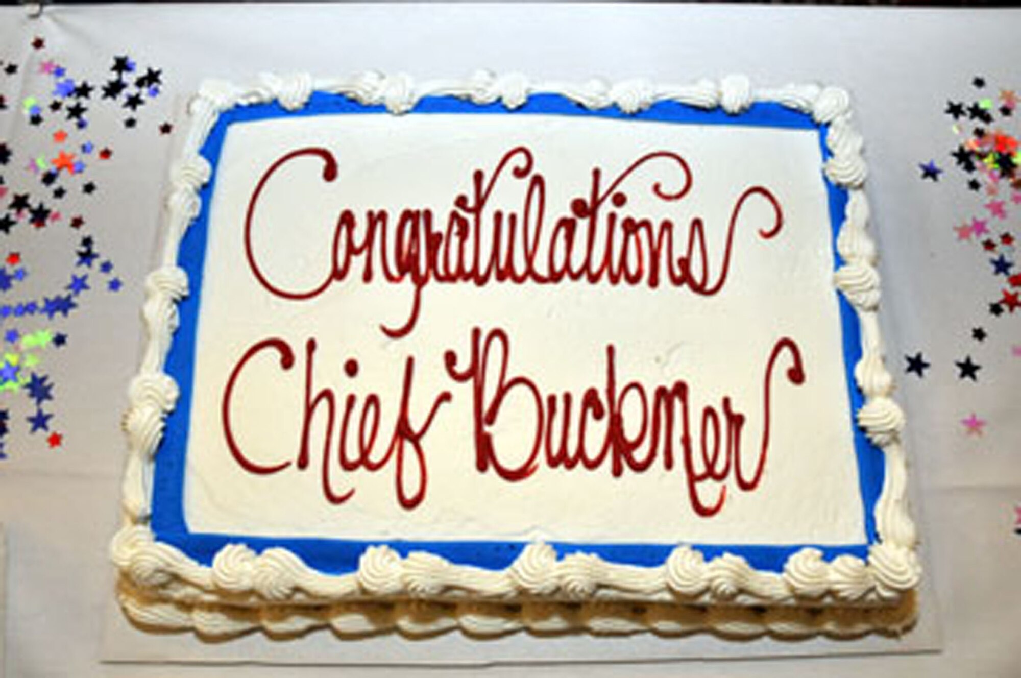 TRAVIS AIR FORCE BASE, Calif. -- Team Travis gave 349th Air Mobility Wing Command Chief Kathleen Buckner a grand send-off Jan. 21. Lt. Gen. Charles E. Stenner, Jr., chose the chief as the new Command Chief Master Sgt. for Air Force Reserve Command Dec. 23, 2011. (U.S. Air Force photo/Master Sgt. Robert Wade)