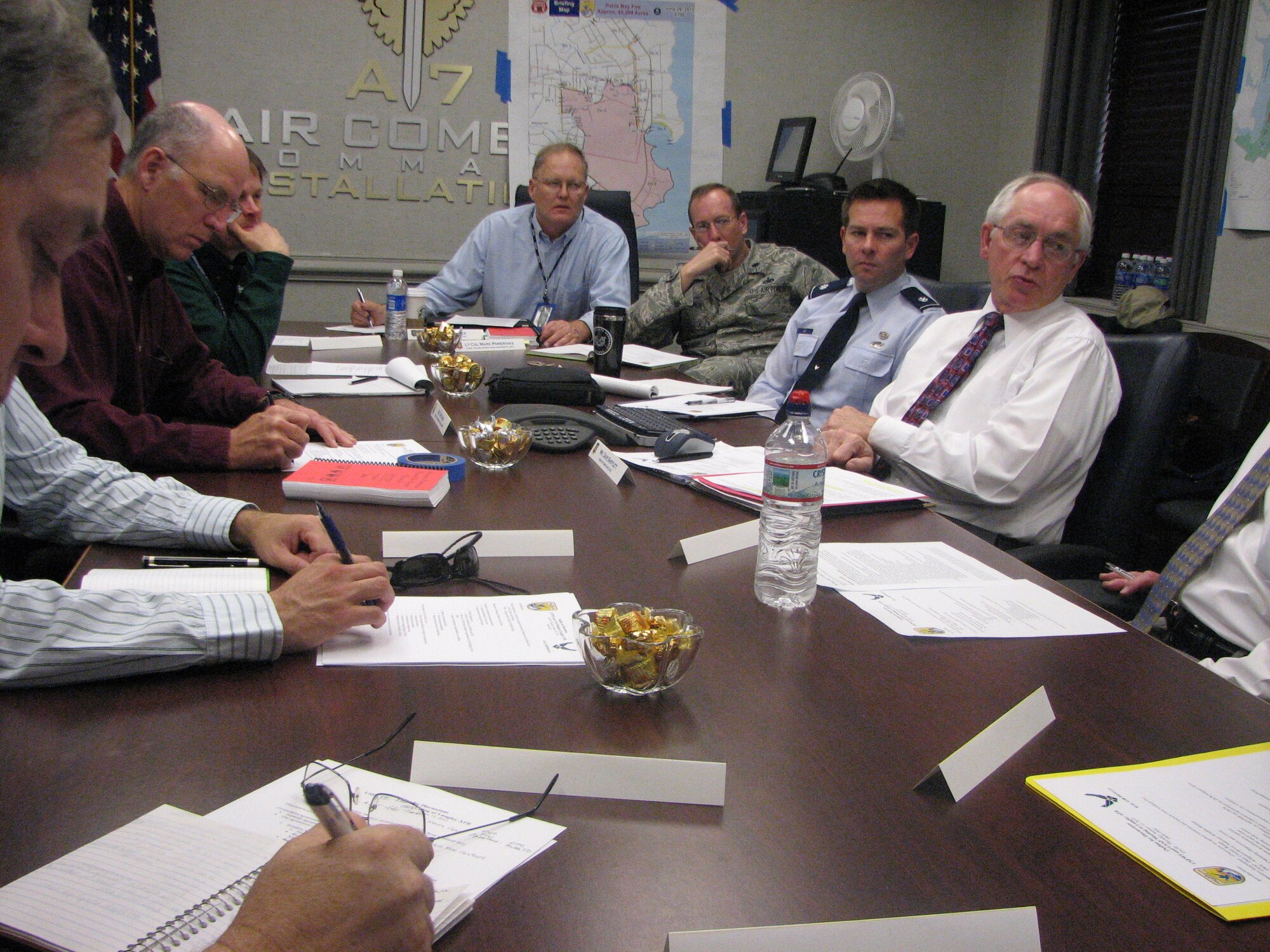 JOINT BASE LANGLEY-EUSTIS, Va  -- Officials from the U.S. Fish and Wildlife Service, Air Force Center for Engineering and the Environment, Air Force Legal Operations Agency, Air Combat Command and 4th Fighter Wing met Jan. 12 to discuss developing a cooperative agreement for wildfire support in the wake of last year's Pains  Bay fire in North Carolina. Courtesy photo
