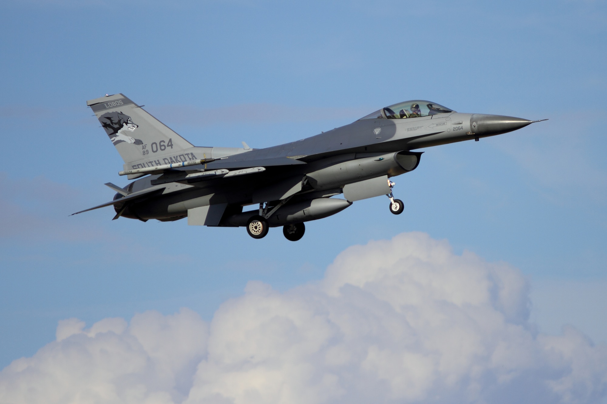 TYNDALL AFB, Fla. -  A 114th Fighter Wing, South Dakota Air National Guard F-16 aircraft approaches for a landing at Tyndall Air Force Base, Fla. Feb. 1, 2012.  The unit is in Florida to participate in Combat Archer for a two week deployment.  The exercise allows pilots and crew of the unit to train and be evaluated with live munitions.(Photo courtesy of Attila Papp, Hot Ramp Photography, Ontario, Canada)