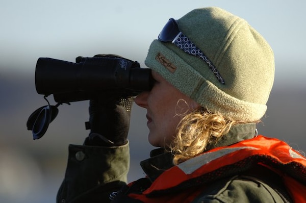 DALE HOLLOW LAKE — Susie Dixon of Livingston, Tenn., looks for the American Bald Eagle during an Eagle Watch Tour Jan. 28, 2012.