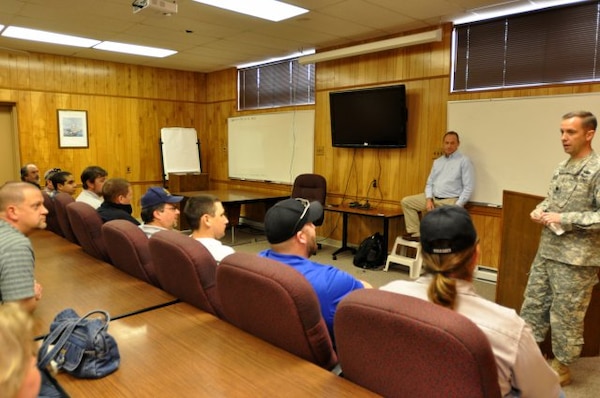 NASHVILLE, Tenn. — Lt. Col. James A. DeLapp (far right), U.S. Army Corps of Engineers Nashville district commander, speaks at the last Nashville District Lock Operator Graduation at J. Percy Priest Lake Jan. 31, 2012.