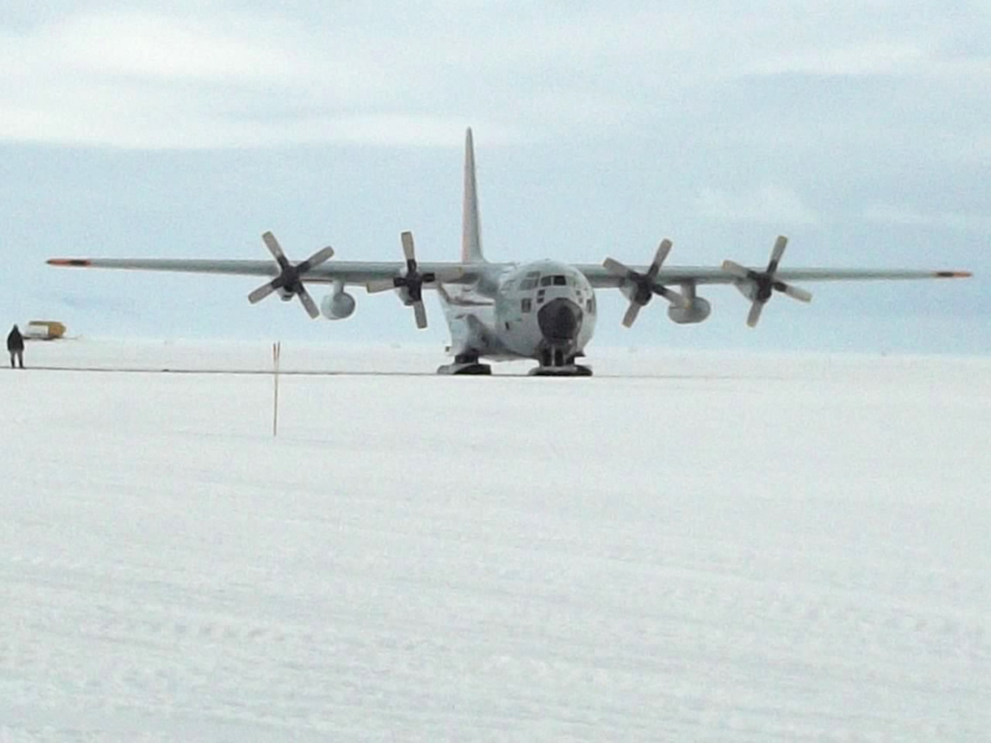 A New York Air National Guard LC-130 lands on an ice runway at McMurdo Station, Antarctica, on Jan. 18, 2012, during a resupply sortie flown in support of Operation Deep Freeze. New York requested the assistance of two Kentucky Air National Guardsmen for Deep Freeze, which supports scientific research at the bottom of the world. (U.S. Air Force photo by Master Sgt. Jason Smith)
