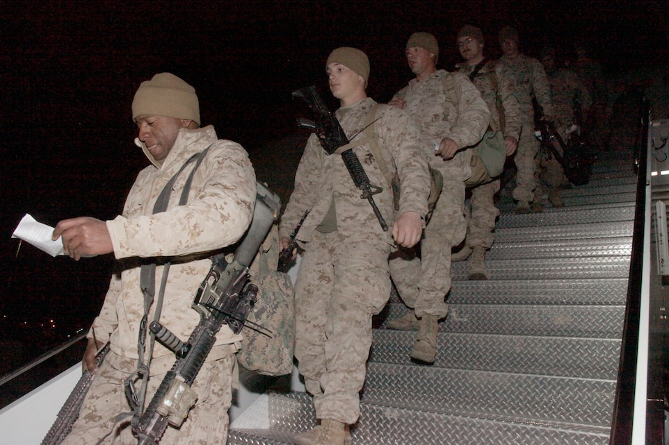 More than 100 Marines and Sailors with 2nd Marine Aircraft Wing (Forward) return to Marine Corps Air Station Cherry Point, N.C. Feb. 5. The majority of the Marines and Sailors were deployed to Afghanistan from six months to a year. Throughout the deployment at sea or in Afghanistan the Marines and Sailors carried out thousands of missions, including troop transport, aerial resupply, close-air support and tactical recovery of aircraft and personnel.