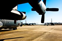Aircraft 64-0559 and two other MC-130E Combat Talon Is stand at the ready on the Duke Field flightline.  Aircraft 0559 and 0561 (far left) are two of the four Talons scheduled to be retired by the end of fiscal year 2012 as part of the 919th Special Operations Wing’s remissioning. Eventually, all of the Talons will disappear from the Duke flightline to be replaced by an aviation foreign internal defense aircraft.  (U.S. Air Force photo/Tech. Sgt. Samuel King Jr.)