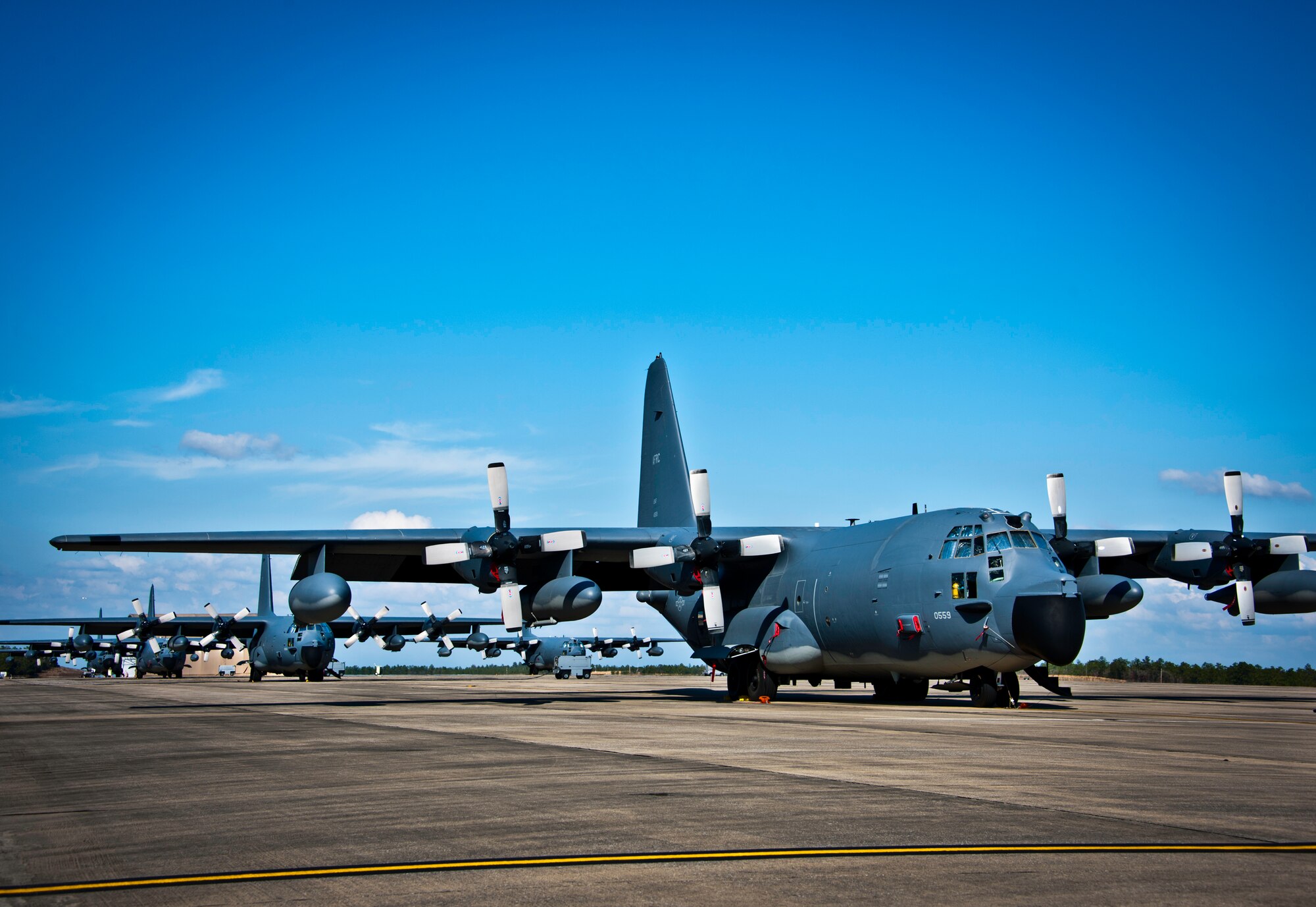 A fleet of MC-130E Combat Talon Is stand at the ready on the Duke Field flightline.  Four of Duke’s nine Talons will be retired by the end of fiscal year 2012.  Eventually, all of the Talons will disappear from the 919th Special Operations Wing flightline to be replaced by an aviation foreign internal defense aircraft.  (U.S. Air Force photo/Tech. Sgt. Samuel King Jr.)
