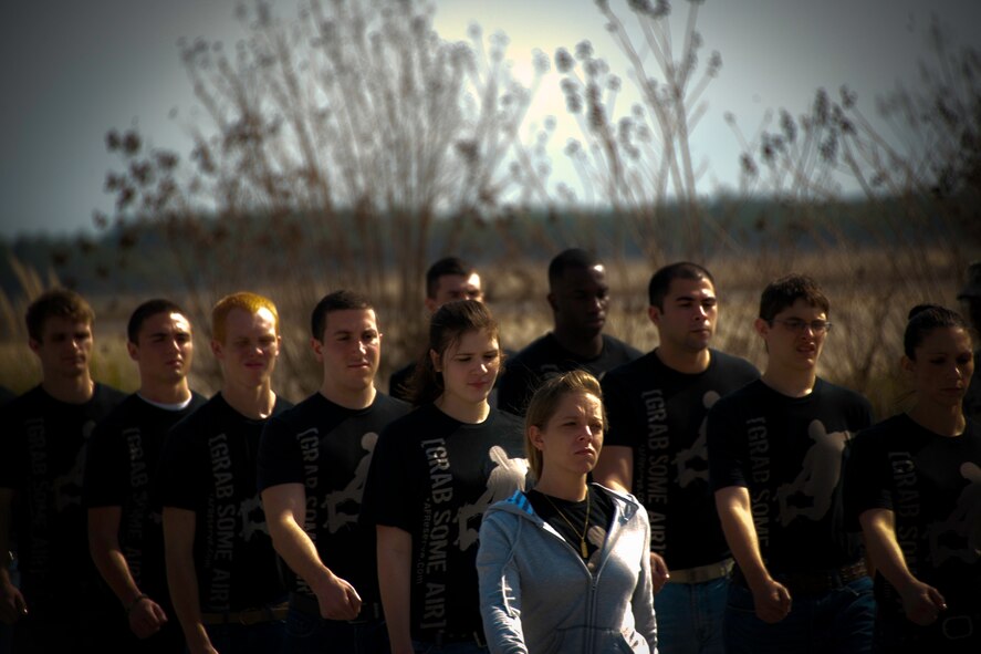 New 919th Special Operations Wing Airmen learn to march in formation during drill practice at Duke Field, Fla., Feb. 5.  This six-month-old introductory training is a new program for Air Force Reserve Command to help recruits prepare for military life prior to going to basic military training. (U.S. Air Force photo/Tech. Sgt. Samuel King Jr.)