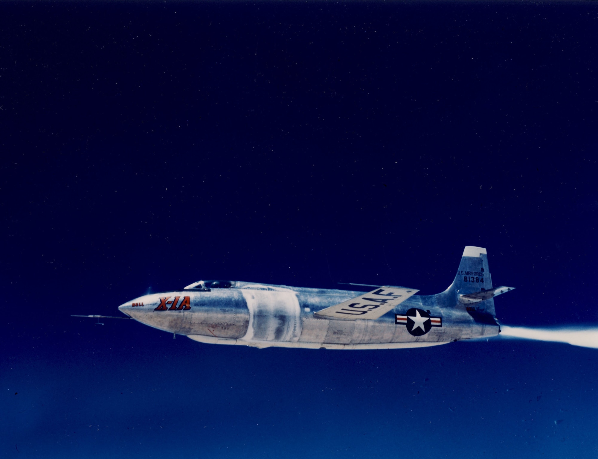 The Bell X-1A in flight.  Bell test pilot Jean E. “Skip” Ziegler made the first glide flight of the X- 1A at Edwards AFB on Feb. 14, 1953. (Courtesy Photo) 