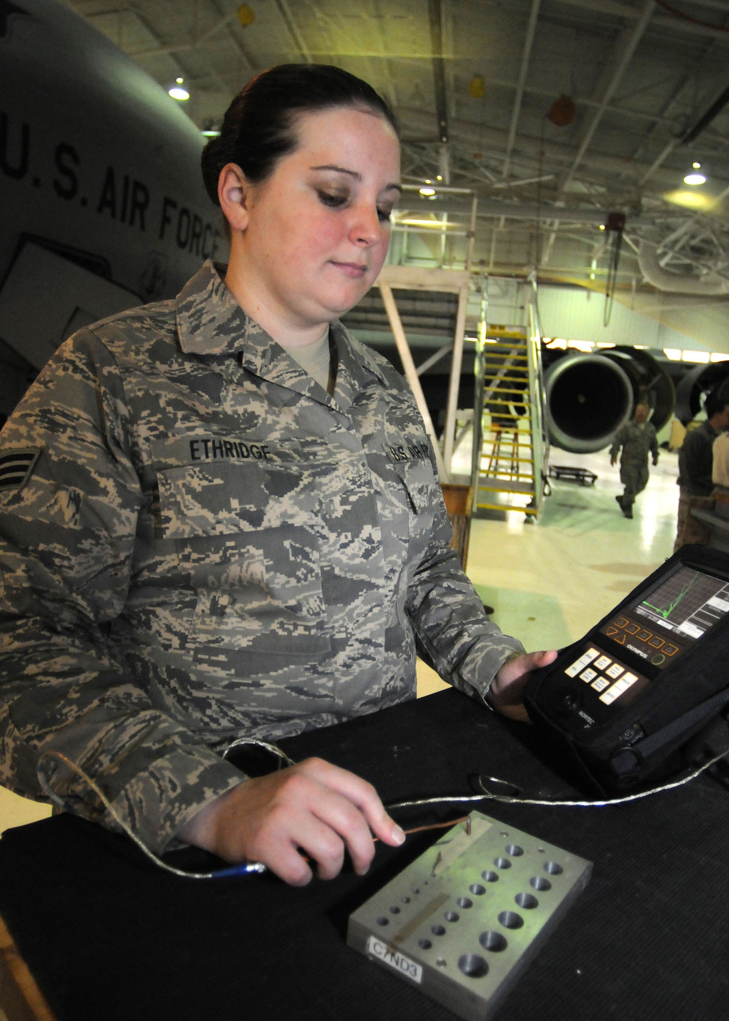 Senior Airman Maribeth Ethridge was selected as Airman of the Year for the 126 ARW. Senior Airman Ethridge is a Nondestructive Inspector assigned to the 126th Maintenance Squadron and received this award in part for superior self-initiative, unswerving distinguished performance, and being a true Air National Guard ambassador. (U.S. Air Force photo by Master Sgt. Ken Stephens)