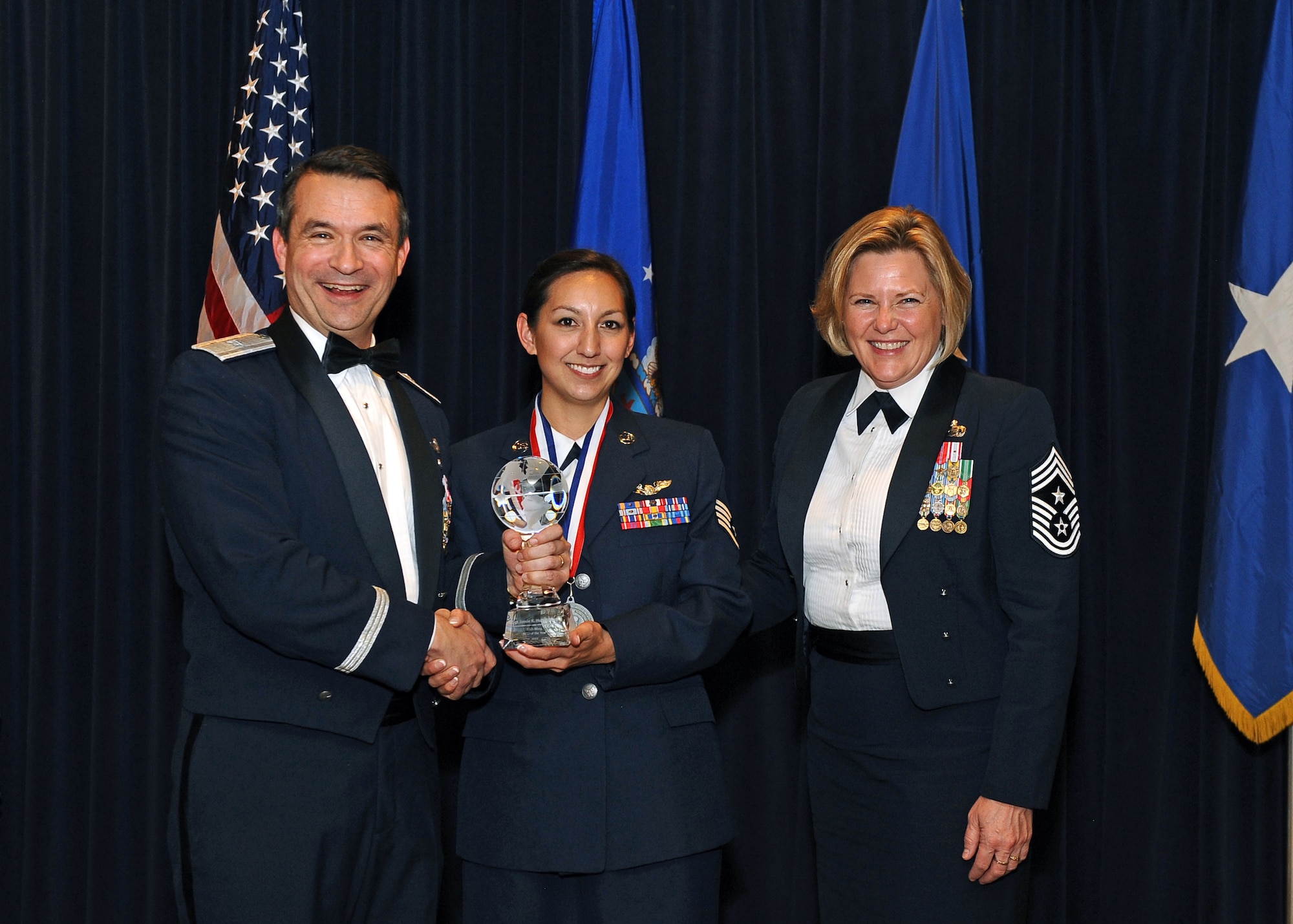 Staff Sgt. Jessie Huynh-Toor, 42nd Electronic Combat Squadron, earned the NCO of the Year during the 55th Wing Annual Awards Banquet at Offutt Air Force Base's Patriot Club Feb. 3.  (U.S. Air Force Photo by Josh Plueger/Released)