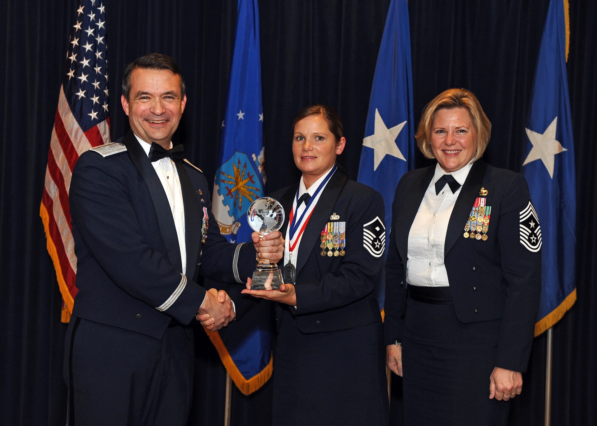 Master Sgt. Sheila Lawson, 55th Communications Squadron, earned the First Sergeant of the Year during the 55th Wing Annual Awards Banquet at Offutt Air Force Base's Patriot Club Feb. 3.  (U.S. Air Force Photo by Josh Plueger/Released)