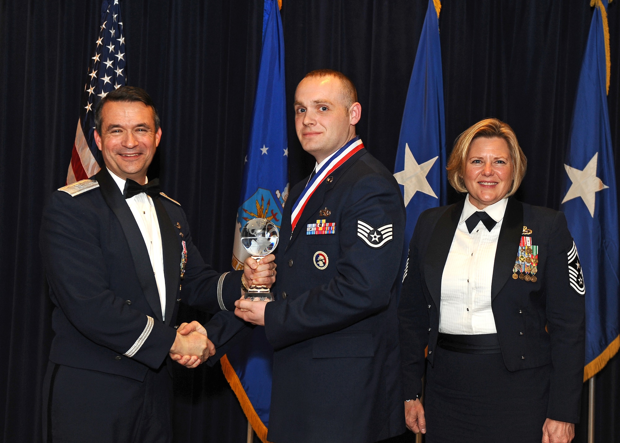Staff Sgt. David Groff, 55th Mission Support Group, earned the Honor Guard NCO of the Year during the 55th Wing Annual Awards Banquet at Offutt Air Force Base's Patriot Club Feb. 3.  (U.S. Air Force Photo by Josh Plueger/Released)

