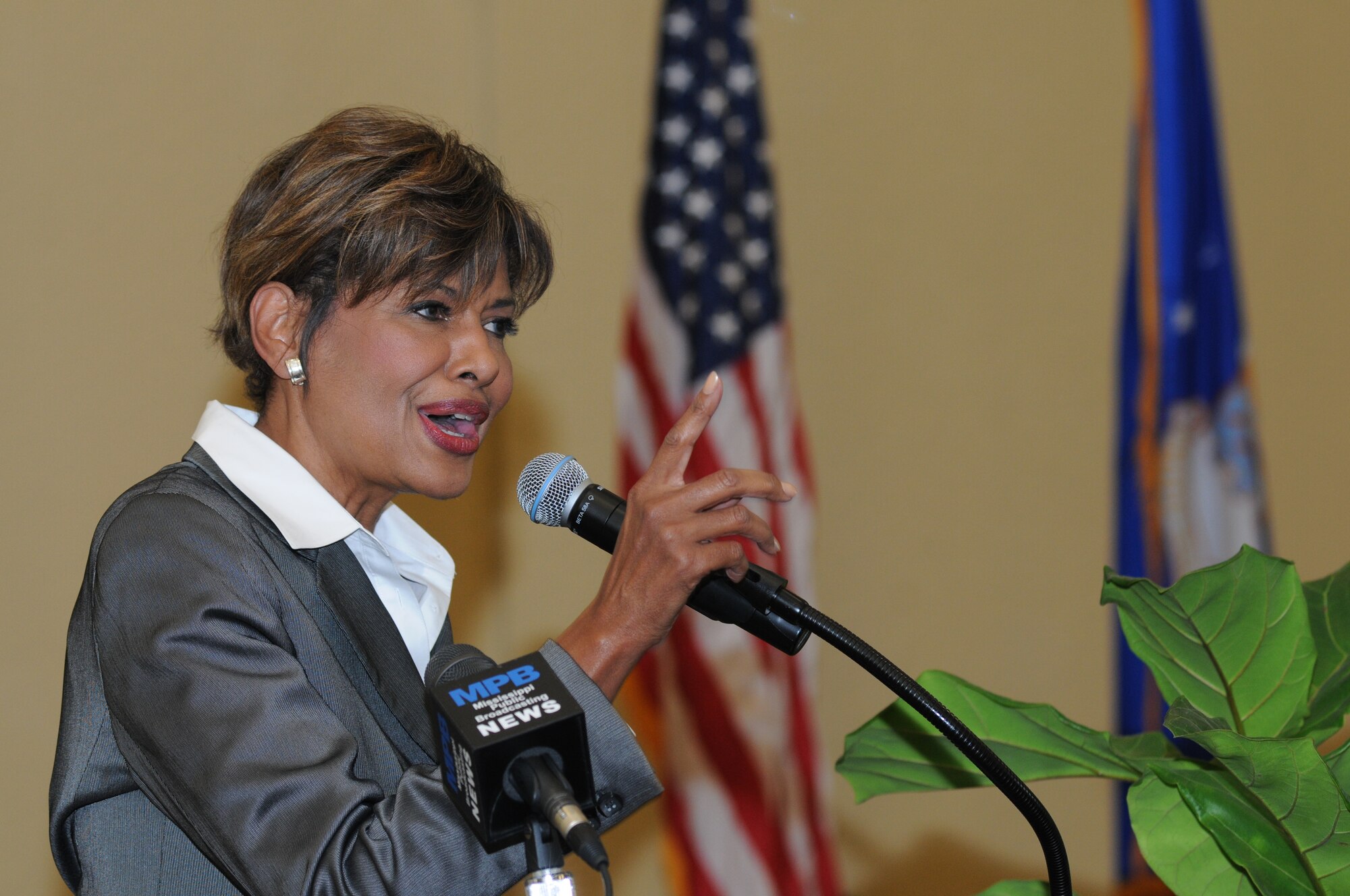 Sally-Ann Roberts was the guest speaker for the Black History month luncheon, Feb. 2, 2012 at the Bay Breeze Event Center, Keesler Air Force Base, Miss.  The luncheon was hosted by the African American Heritage Committee.  Roberts, morning news anchor at WWL-TV in New Orleans, is the daughter of the late Col. Lawrence Roberts, a Tuskegee Airman for whom the Roberts Consolidated Aircraft Maintenance Facility is named.  (U.S. Air Force photo by Kemberly Groue)