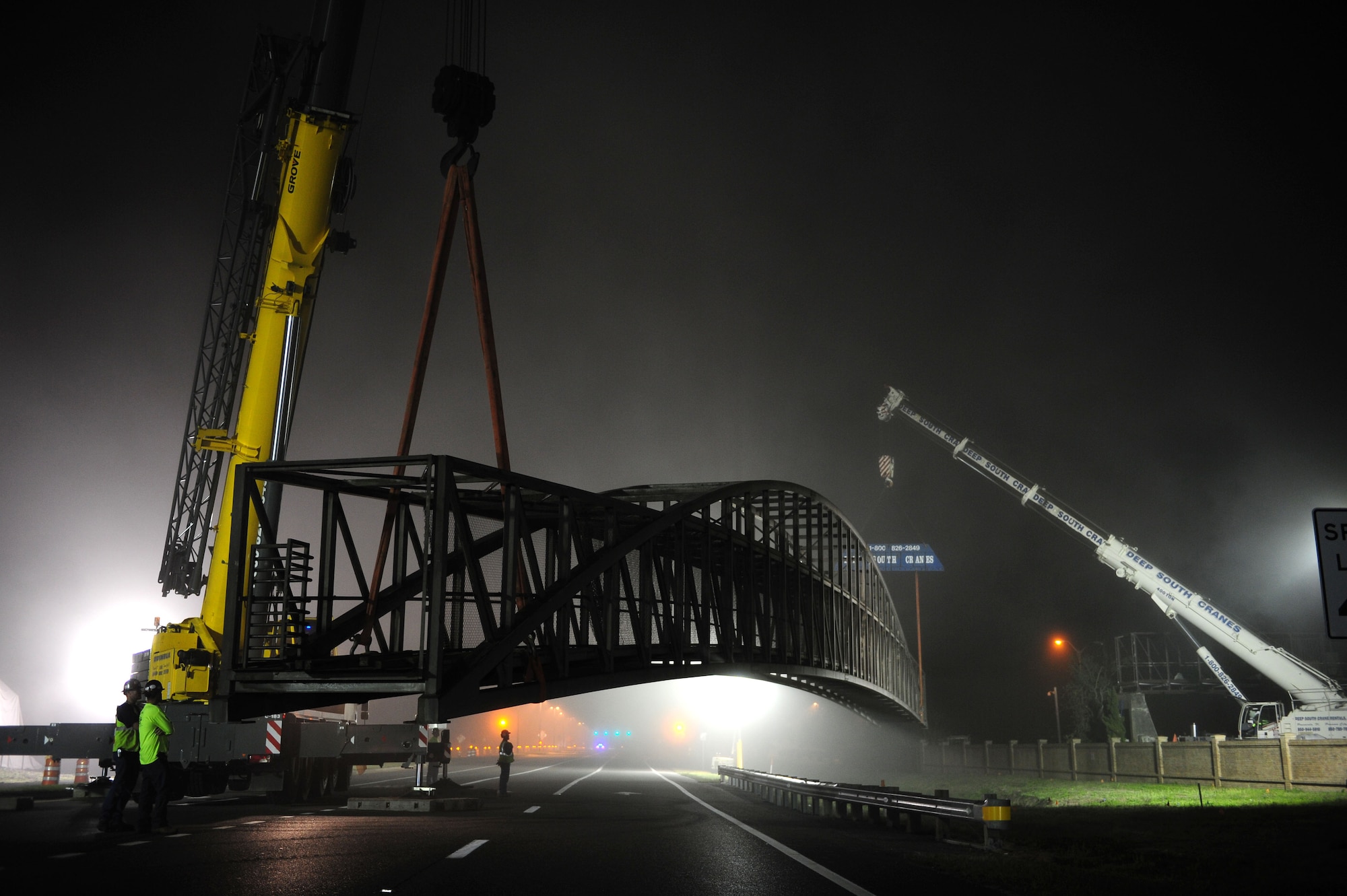 The Hurlburt Field bridge is relocated for repairs on U.S. Highway 98, Mary Esther, Fla., Feb. 5, 2012.  The bridge is a running path stretching over the highway, connecting the north and south sides of Hurlburt Field. (U.S. photo/Airman 1st Class Gustavo Castillo)(Released) 