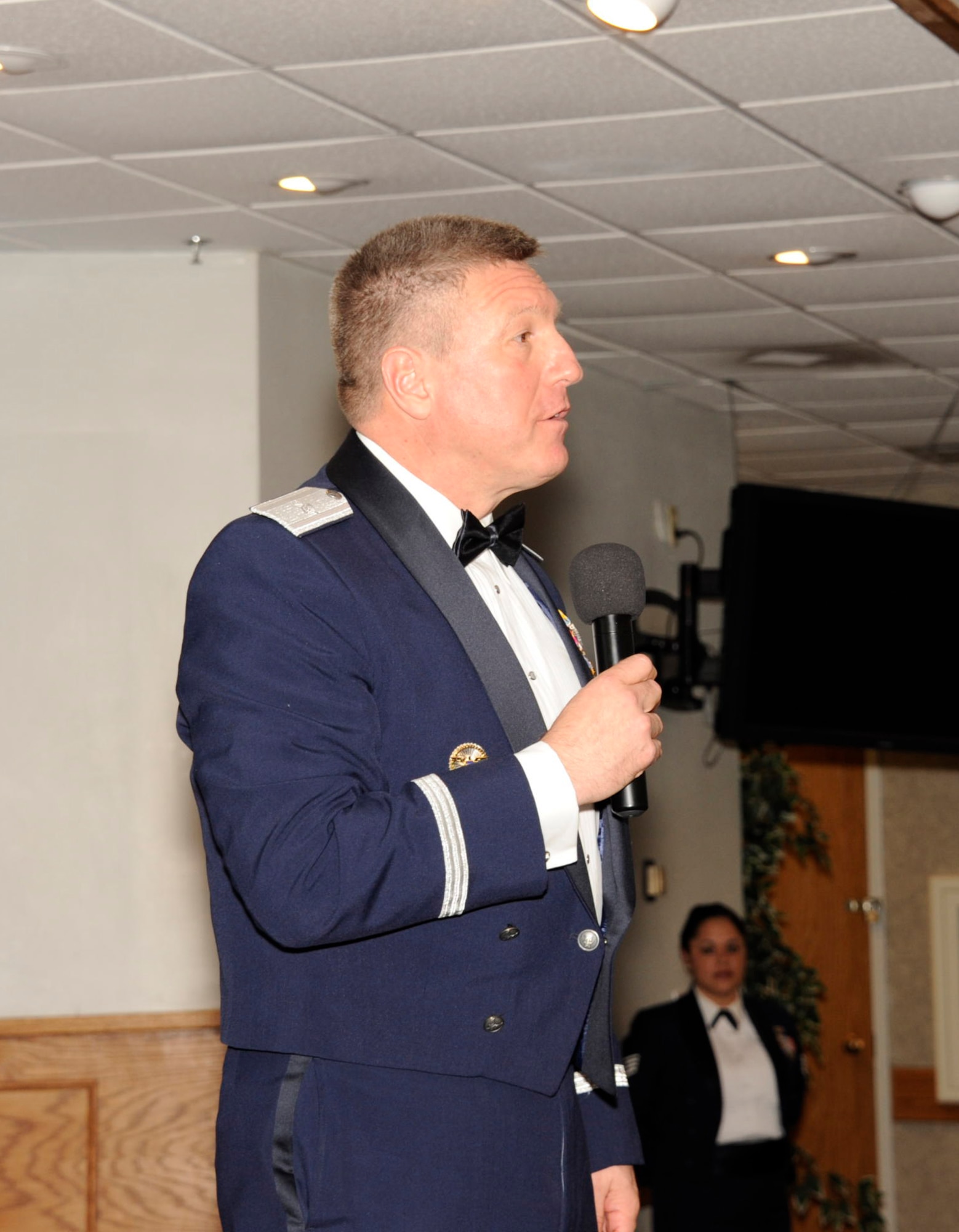 Guest speaker for the night was Brig. Gen. Jeffrey Kendall, director of Warfighter Systems Integration and previous wing commander for the 80th FTW from 2005 to 2007. (U.S. Air Force Photo/ Danny Webb)