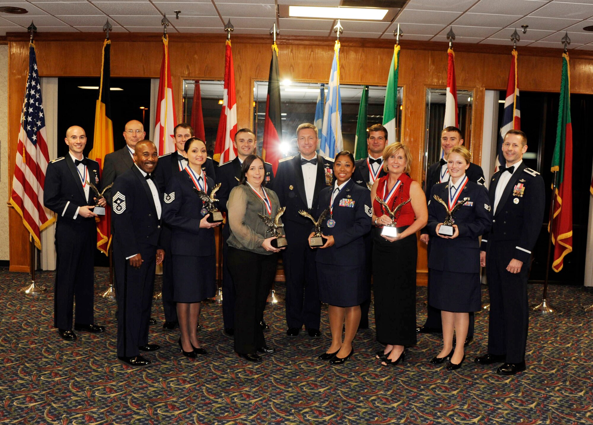 The 80th Flying Training Wing's 2011 Annual Award winners display their trophy's Feb. 4, 2012. The winners were announced during a banquet at the Sheppard Club with guest speaker, Brig. Gen. Jeffrey B. Kendall. (U.S. Air Force photo/Danny Webb)