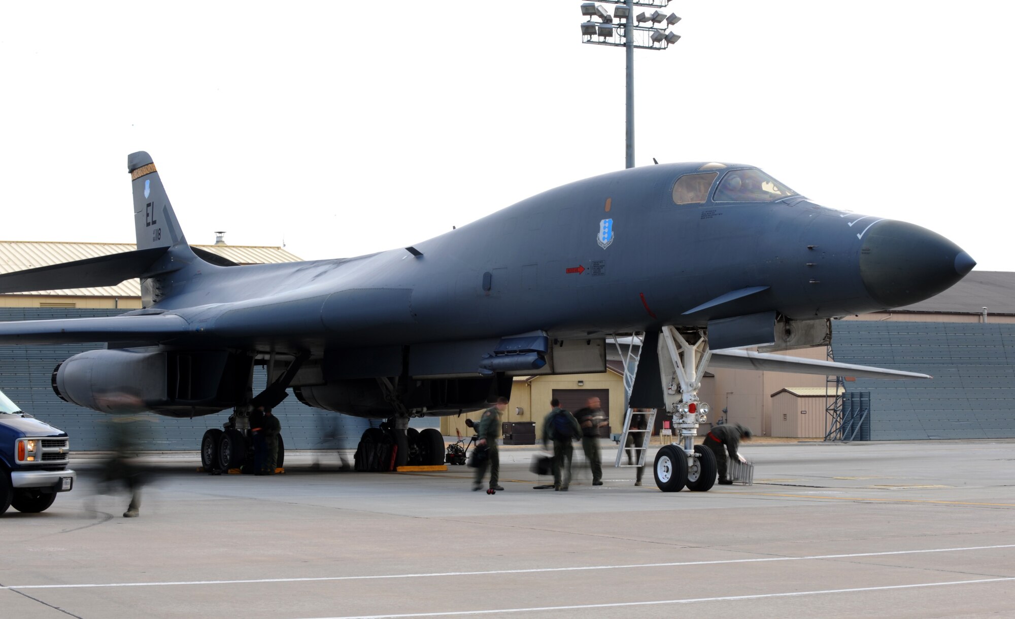 B-1 aircrew from the 37th Bomb Squadron returned home to Ellsworth Air Force Base, S.D., Feb. 3, after participating in a Red Flag exercise at the Nellis Test and Training Range, Nev. The exercise tested their ability to operate in wartime environments with realistic aerial war games.  (U.S. Air Force photo by Airman 1st Class Zachary Hada/Released) 