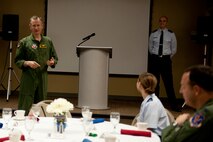 U.S. Air Force Col. Billy Thompson, 23d Wing commander, speaks during an Air Force Assistance Fund kick-off breakfast at the Spot, Feb. 6, 2012, at Moody Air Force Base, Ga. The AFAF offers monetary support to charities including the Air Force Village Fund, Air Force Aide Society and the General and Mrs. Curtis E. LeMay Foundation. The support is available to Air Force families including active duty, retirees, reservists, guard members and their dependents and surviving spouses. (U.S. Air Force photo by Senior Airman Eileen Meier/Released)