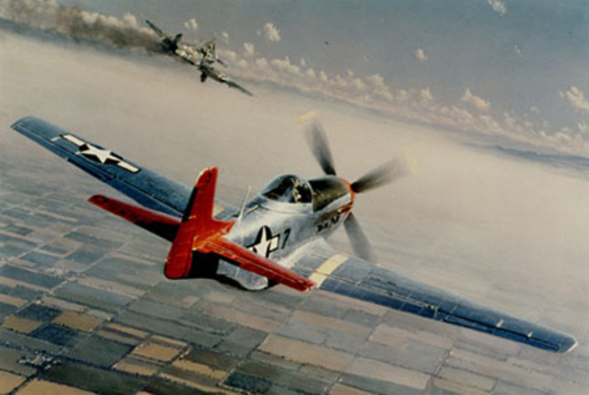 Tuskegee Airmen distinctive "red tails" provided cover for bombing missions during World War II.