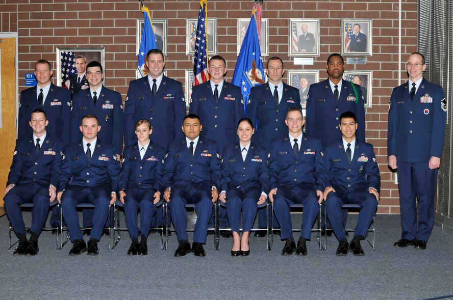 McGHEE TYSON AIR NATIONAL GUARD BASE, Tenn. - Airman Leadership School Class 12-2, A-Flight, gathers at the I.G. Brown Training and Education Center, Feb. 6, 2012.  (National Guard photo by Master Sgt. Kurt Skoglund/Released)