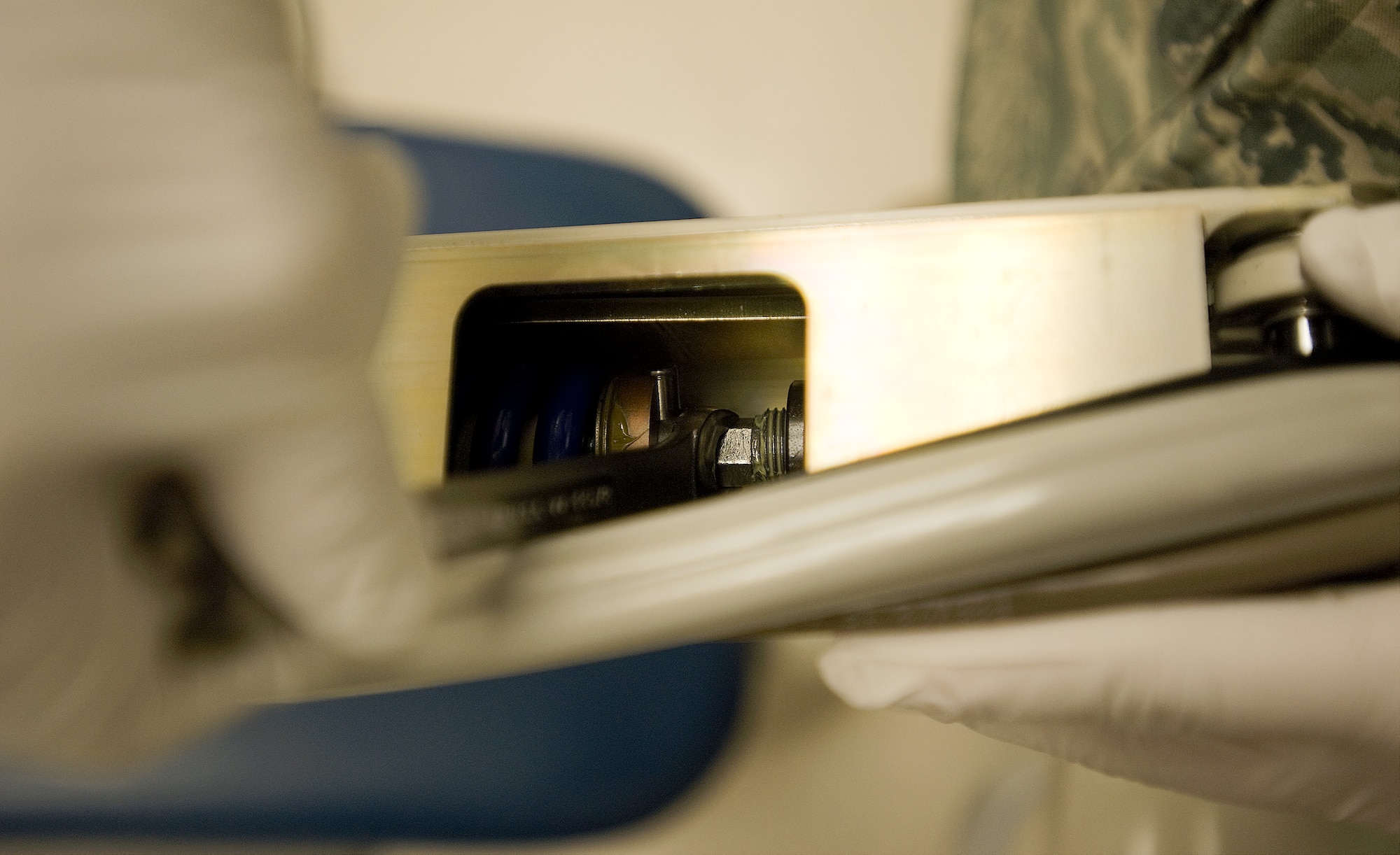 A pneumatic device inside a moving stand at the dental clinic is adjusted to get the correct resistance Feb. 2, 2012, at Dover Air Force Base, Del. 