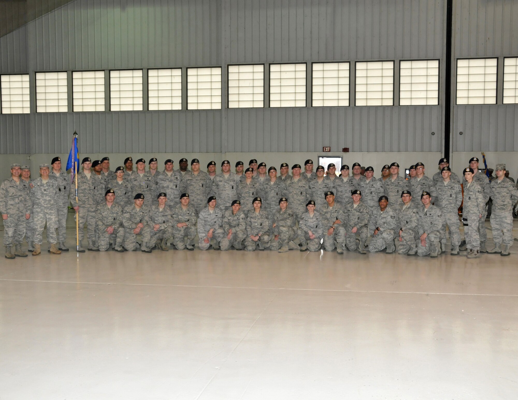 The 126th Security Forces Squadron was recognized for receiving the Air Force Outstanding Unit Award (AFOUA) in a parade ceremony at Scott AFB, Ill., on Feb. 4, 2012.  Army Maj. Gen. William Enyart, Adjutant General, State of Illinois; Air Force Brig. Gen. James Schroeder, Commander, Illinois Air National Guard; and Air Force Col. Peter Nezamis, Commander, 126th Air Refueling Wing; followed military tradition and ceremoniously attached the AFOUA streamer to the squadron’s guidon in the formal ceremony attended by more than 830 members of the 126th Air Refueling Wing and guests.  The 126th Security Forces Squadron is commanded by Air Force Lt. Col. John Bryk and the squadron received the award for exceptionally meritorious service from Aug. 1, 2009 through Sept. 30, 2011.