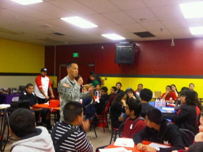 Col. Mark Toy, commander of the U.S. Army Corps of Engineers Los Angeles District, spoke with more than 90 Roosevelt Science, Technology, Engineering and Math High School students Jan. 20 during a Viva Technology Day on campus.