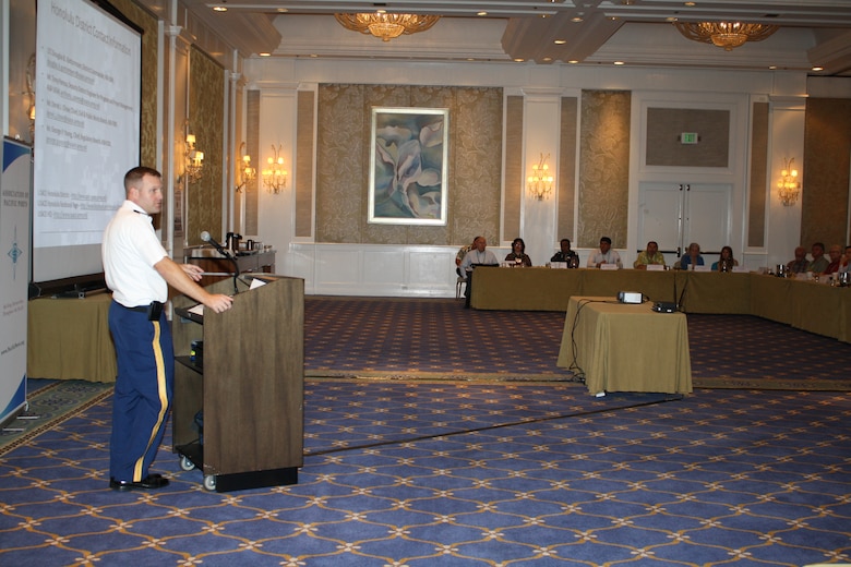 Lt. Col. Douglas B. Guttormsen, U.S. Army Corps of Engineers Honolulu district commander, recently attended the Association of Pacific Ports (APP) winter conference at Ko'olina on Oahu and presented a briefing called, the "U.S. Army Corps of Engineers: Your Partner in the Pacific."