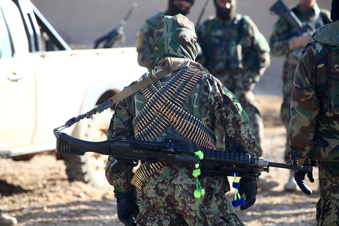 Afghan National Army partnered with Marines during Operation Alekhine’s Gun, a heliborne and motorized raid into an area known for corruption and enemy occupation. Marines made use of their mobilized speed and night vision capability to disrupt and confuse enemy operations in the city of Shah Karez.