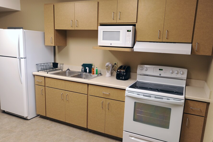 After undergoing renovations, dorms 1156 and 1159 are available to house Airmen at Cannon Air Force Base, N.M., Feb 9, 2012.  In addition to individual room upgrades, common spaces such as kitchens and day rooms recievied new furnishings, appliances, tile and paint.  (U.S. Air Force Photo by Airman 1st Class Xavier Lockley)