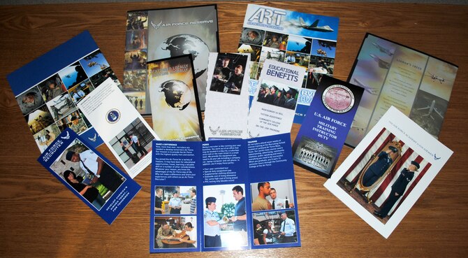 Various resources for Airmen considering a career change are spread out on display. (U.S. Air Force photo/Airman 1st Class Katrina Heikkinen)