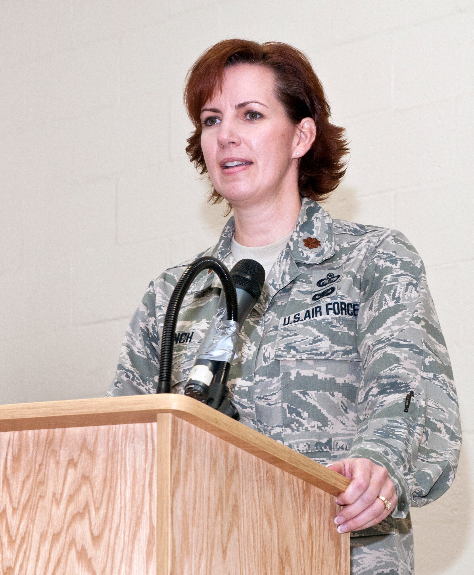 A photo of Maj. Christine Munch, incoming commander of the 111th Security Forces Squadron during a change of command ceremony held here Dec. 10, 2011. 