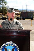 SOTO CANO AB, Honduras - Army Command Sgt. Maj. Andrew Barteky, accepted responsibilities as Joint Task Force-Bravo's new Command Sergeant Major during a change of responsibility ceremony Feb. 10 in the Honduran Air Force Hangar 1. JTF-Bravo is comprised of more than 600 U.S. military personnel and more than 650 U.S. and Honduran civilians who work in six different areas including the Joint Staff, 612th Air Base Squadron, Army Forces, Joint Security Forces, Medical Element, and the 1st Battalion, 228th Aviation Regiment. (Photo/Martin Chahin)