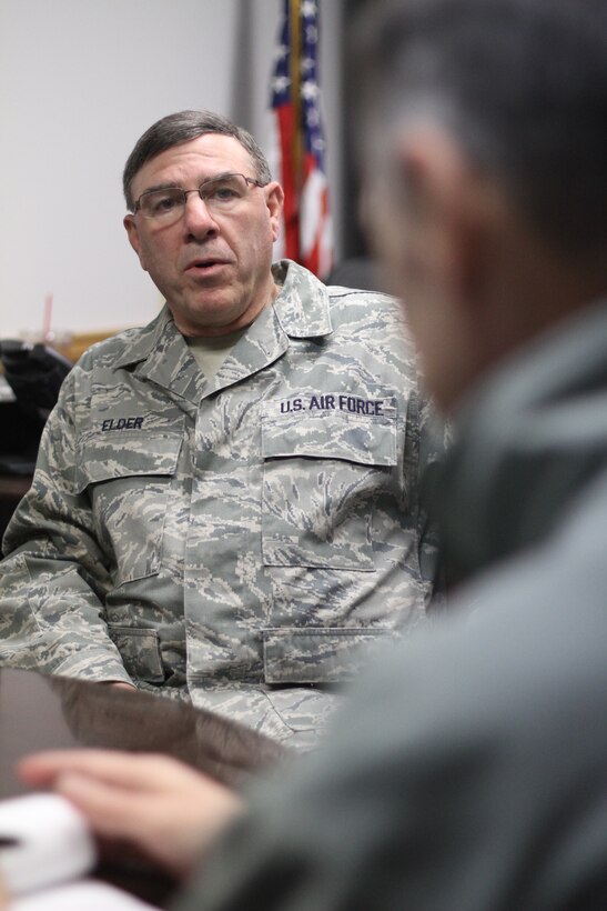 Chief Master Sgt. George Elder talks about his 37-year career in an interview just prior to his retirement.  (U.S. Air Force photo/Tech. Sgt. Christopher Parr)