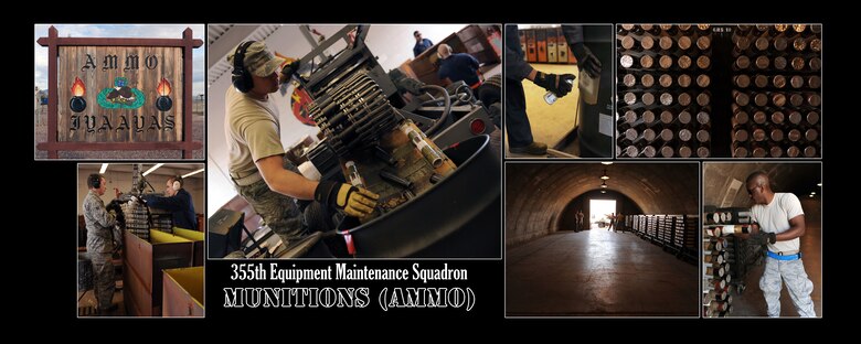 AMMO is responsible for maintaining the US Air Force's entire munitions supply. Various duties include shipping and receiving, building, testing, operating, protecting, inspecting, storing and performing maintenance on all types of conventional munition systems