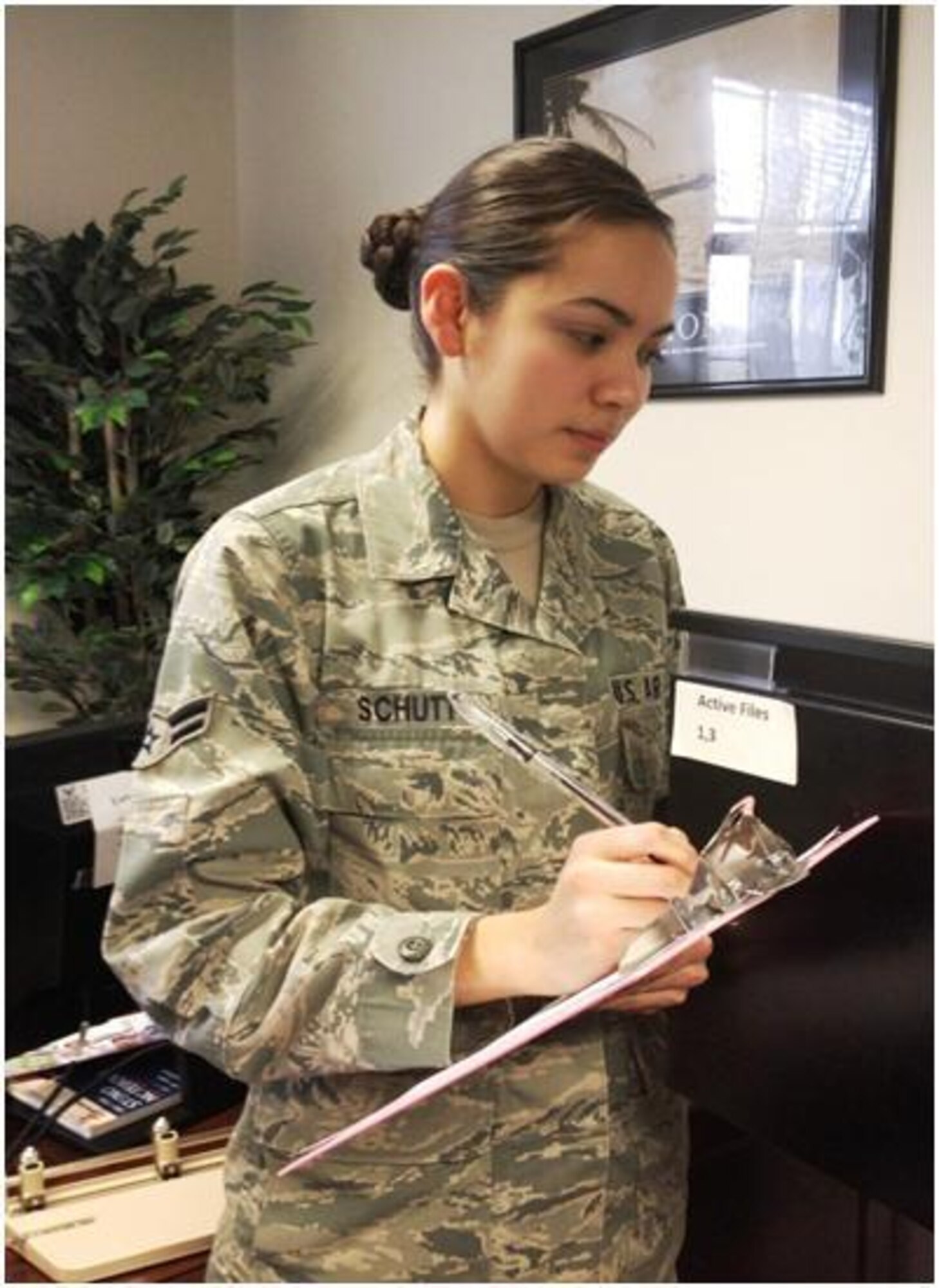 Airman 1st Class Maria Schutt, 87th Force Support Squadron knowledge operations manager from Milwaukee, Wis. was announced as the Air Mobility Command command chief’s Airman of the week Feb. 8 here. Schutt was assigned to the 87th Communications Squadron for just two short months before being hand selected to fill a position on the 87th Mission Support Group command staff where she has made an immediate impact. Schutt also gives back to the local community, volunteering for Feed the Families, Mud Run, chapel events  and the Joint Base McGuire-Dix-Lakehurst Attic, providing a service for Joint Base families in need. (U.S Air Force courtesy photo/Released)