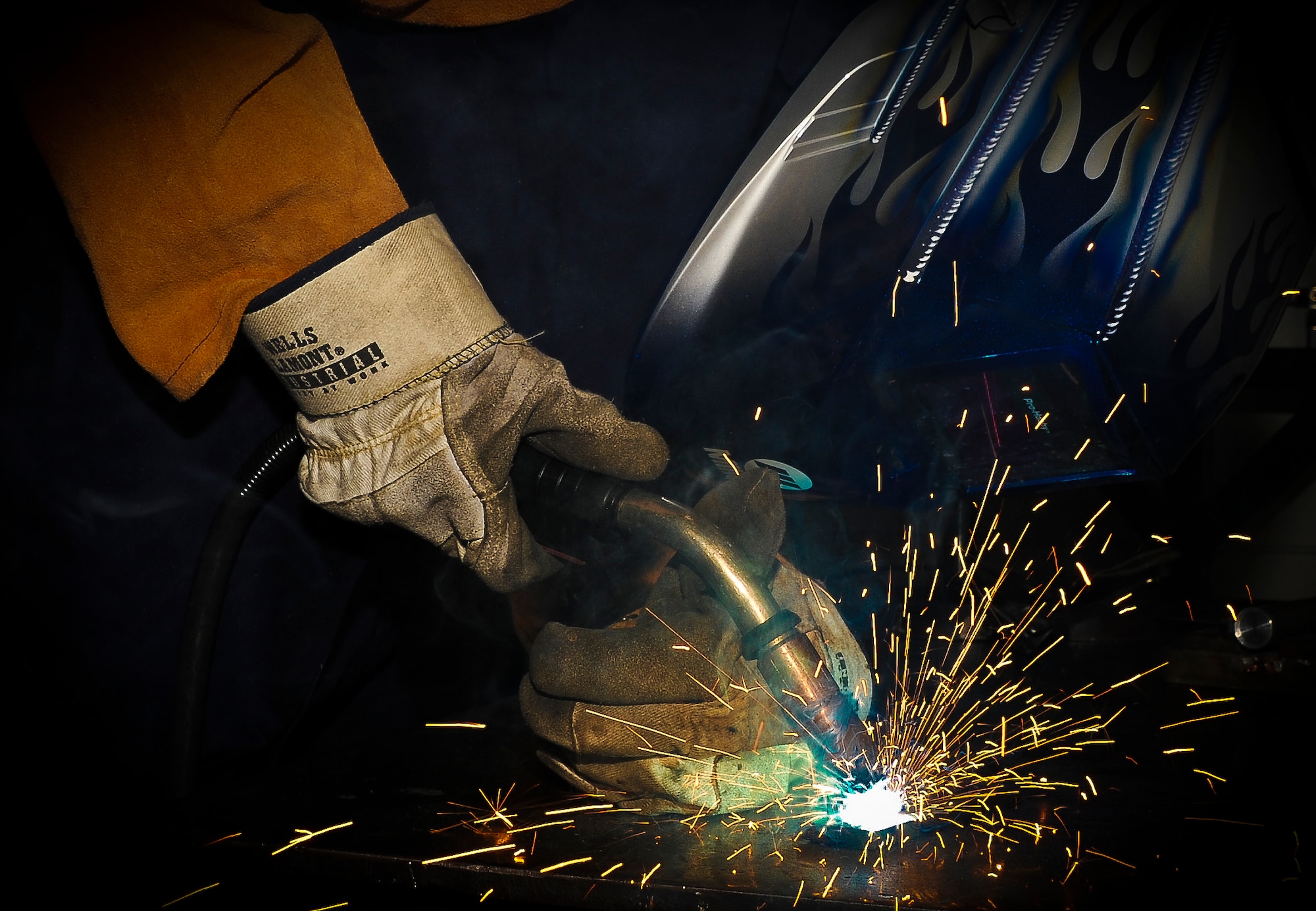 Senior Airman Ronald Bender, 305th Maintenance Squadron welding and machining specialist originally from Lakeland, Fla., uses a Mig Welder to performs a spot weld on mild steel to be used age aerospace ground equipment Feb. 6 here. All 305th MXS Airmen play a role in maintaining aircraft equipment in mission-ready status to ensure Air Mobility Command’s ability to maintain Global Reach for the nation. The 305th MXS Airmen have provided support for operations NEW DAWN, SOUTHERN WATCH, NORTHERN WATCH, NOBLE EAGLE, IRAQI FREEDOM and ENDURING FREEDOM as well as presidential and vice-presidential support. (U.S. Air Force photo by Airman 1st Class Dennis Sloan/Released)