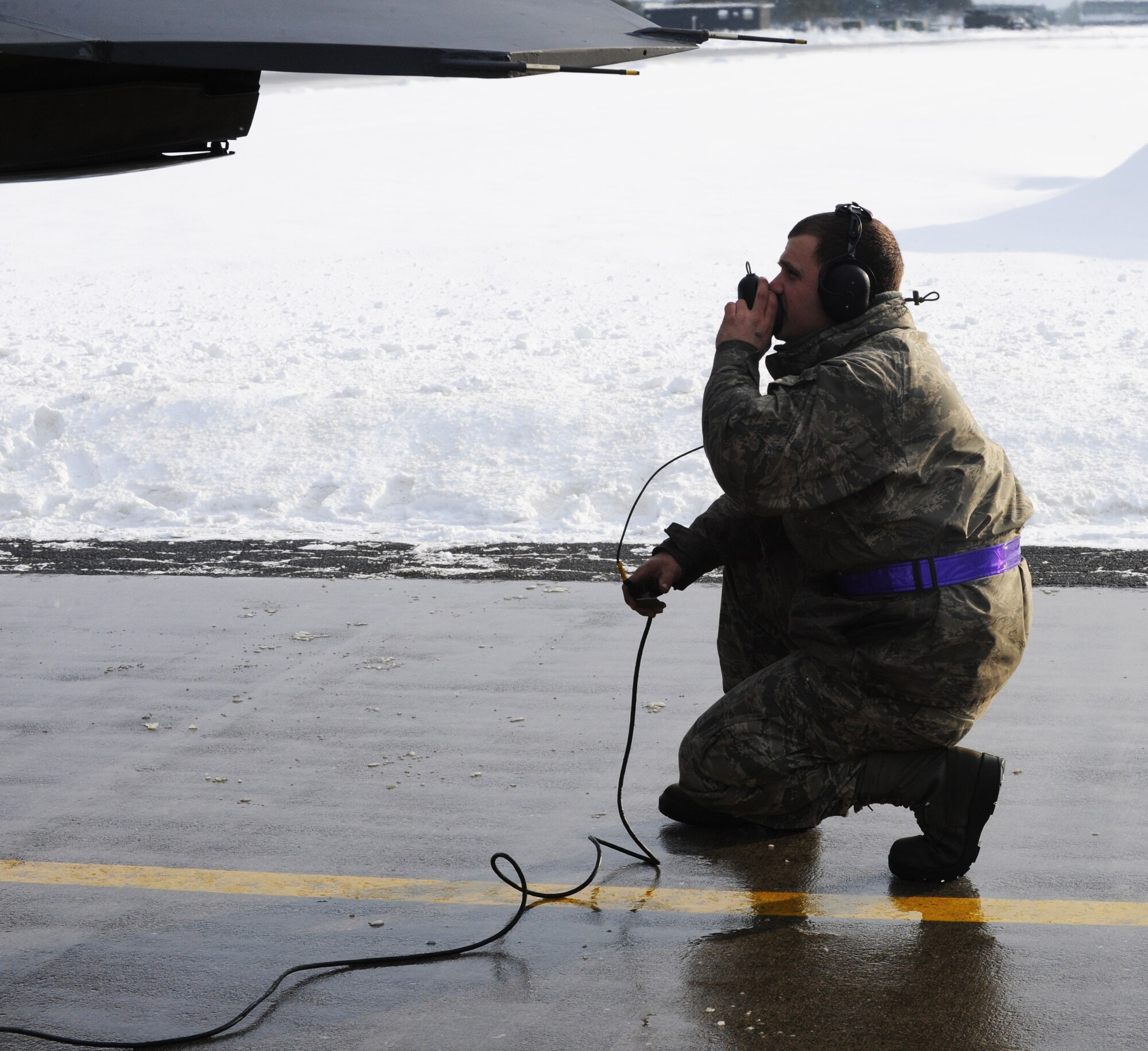 MISAWA AIR BASE, Japan – Airman 1st Class Christopher Bailey, 14th Aircraft Maintenance Unit crew chief, talks to a pilot during an aircraft systems check here, Jan. 24. Prior to a launch, aircraft must go through a systems check to ensure it’s ready for a pilot to complete his or her mission. When pilot and crew chiefs agree the systems are ready to go, the pilot will taxi the aircraft onto the runway and takeoff. (U.S. Air Force photo/Airman Kenna Jackson)