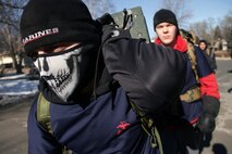 Poolee Angelo Tuccitto, a senior at Mahtomedi Senior High School, came prepared for cold weather during the Recruiting Substation Woodbury eight-mile hike Feb. 11. For additional imagery from the event, visit www.facebook.com/rstwincities.