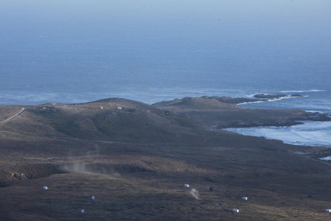 Naval gunfire strikes the Shore Bombardment Area on San Clemente Island from the USS Chancellorsville during a combined arms exercise with the Japanese Ground Self Defense Force, Feb. 12. The exercise included 81 and 120mm mortars, fixed and rotary wing assets and Naval gun fire.  In addition to the gunfire exercise, the Japanese also practiced calling for fire. Exercise Iron Fist 2012 is a bilateral training exercise that gave the 15th MEU a chance to demonstrate its amphibious capabilities to the Japanese.