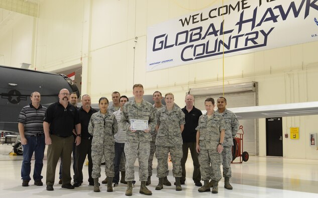 Senior Master Sgt. Sean Garrison, Detachment 3 Superintendant, was awarded Team Andersen’s Best here, Feb. 9. Andersen's Best is a recognition program which highlights a top performer from the 36th Wing. Each week, supervisors nominate a member of their team for outstanding performance and the wing commander presents the selected Airman/Civilian with an award. (U.S. Air Force photo by Staff Sgt. Alexandre Montes)