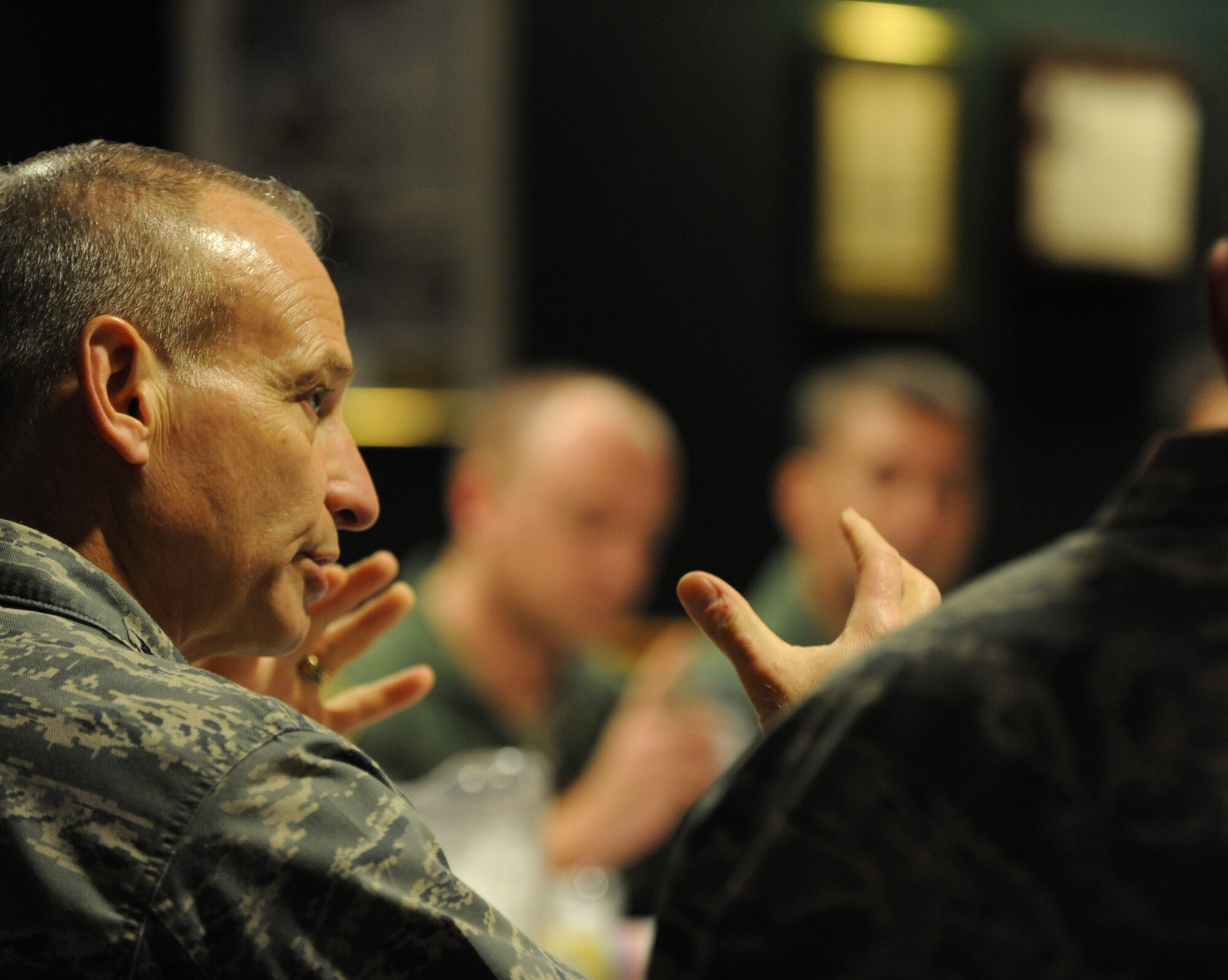 Lt. Gen. Jim Kowalski, Air Force Global Strike Command commander, speaks with members of the Barksdale Air Force Base Company Grade Officers Council about common issues CGOs face. Kowalski visited the wing Feb. 3. (U.S. Air Force photo/Airman 1st Class Micaiah Anthony)(RELEASED)
