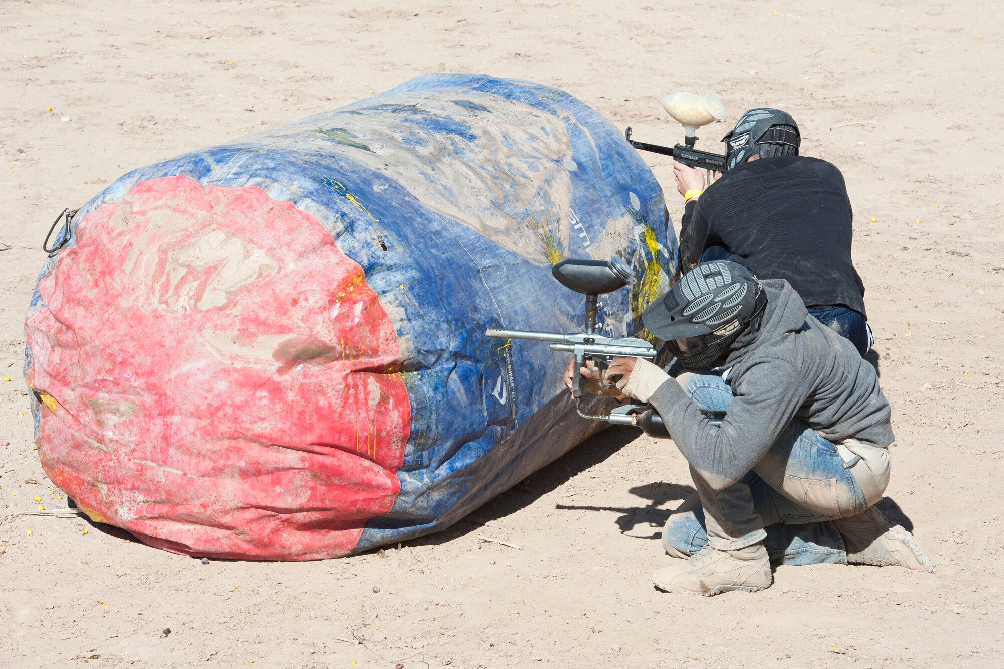 HOLLOMAN AIR FORCE BASE, N.M. – Residents of Holloman’s dormitories participate in an Outdoor Recreation Center paintball tournament at the paintball fields here Feb. 11. The tournament was in support of the Air Force’s Single Airmen Initiative program, which is designed to sponsor activities and programs to meet the needs and interests of the Airmen community, boost morale, and improve the quality of life for Holloman’s Airmen. (U.S. Air Force photo by Airman 1st Class Anthony M. Ward/Released)