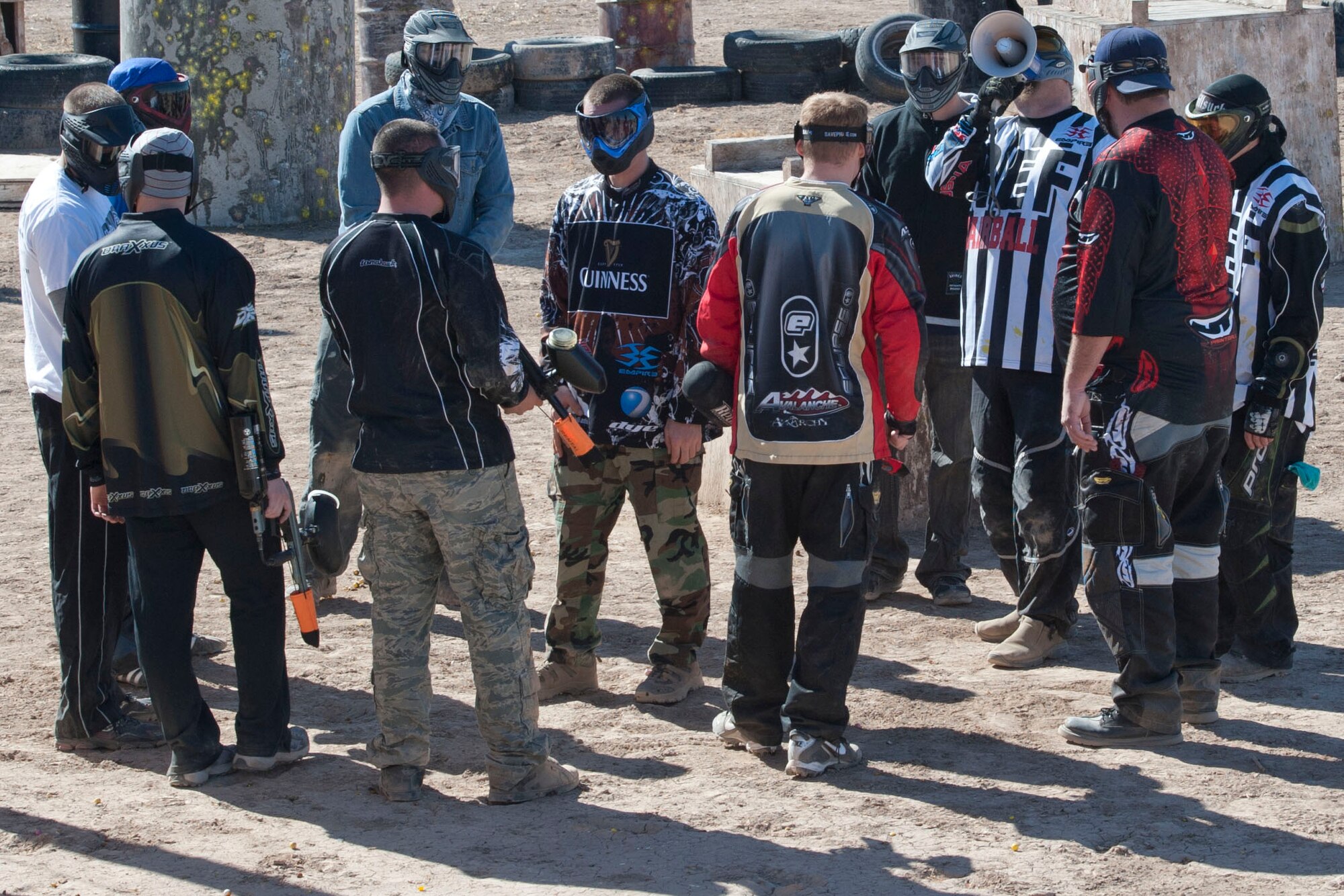 HOLLOMAN AIR FORCE BASE, N.M. – Residents of Holloman’s dormitories prepare to begin a match in an Outdoor Recreation Center paintball tournament at the paintball fields here Feb. 11. The tournament was in support of the Air Force’s Single Airmen Initiative program, which is designed to sponsor activities and programs to meet the needs and interests of the Airmen community, boost morale, and improve the quality of life for Holloman’s Airmen. (U.S. Air Force photo by Airman 1st Class Anthony M. Ward/Released)