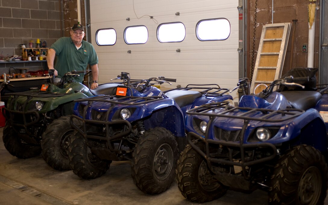 Al Nelson, Outdoor Recreation manager, displays the all-terrain vehicles at the Outdoor Recreation facility on Ellsworth Air Force Base, S.D., Feb. 9, 2012.  For information regarding renting all-terrain vehicles and other outdoor recreation equipment, contact the outdoor recreation facility at 385-2997.  (U.S. Air Force photo by Airman 1st Class Anania Tekurio/Released)